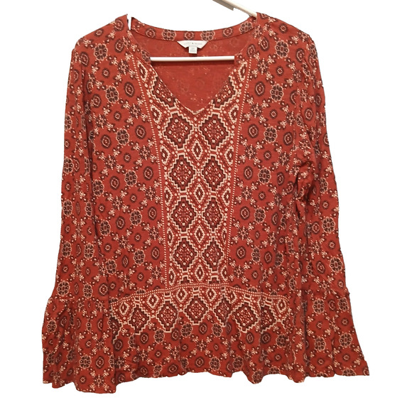 Lucky Brand Tops - Lucky Brand Top Womens Sz S Small Rust Orange Fall Paisley Western Print Stripe